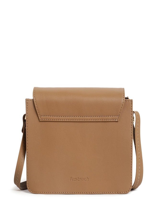 Fastrack Printed PU Structured Sling Bag for Women, Ladies and Girls | Sling Bag with Doodle Print and Button Closure Tan - Image 5